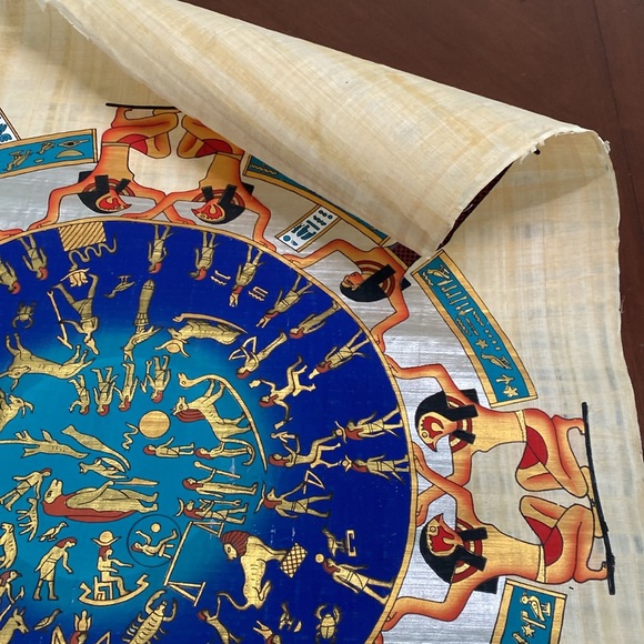 Hand Painted Egyptian Papyrus 36”H x 25”W with Storage Tube — Signed - Picture 11 of 14